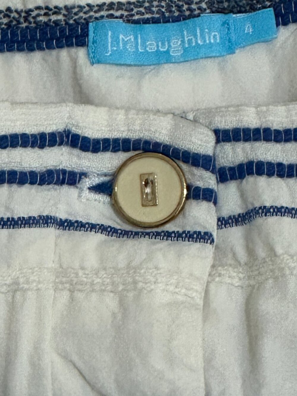 J.McLaughlin Blue White Embroidered Striped Shorts Resort Preppy Mid Rise Size 4 - Picture 6 of 9